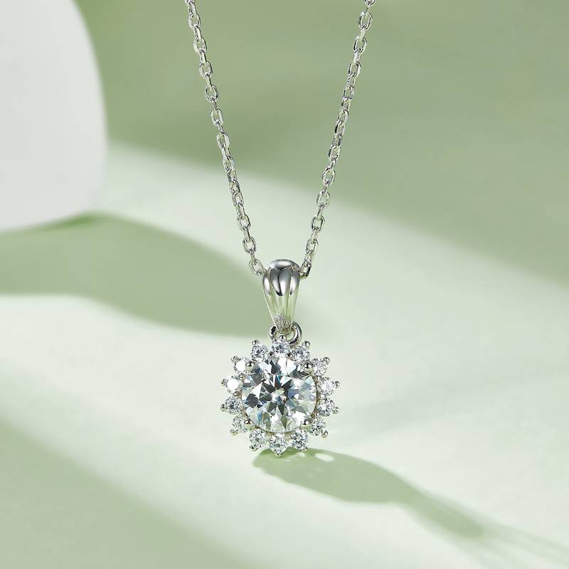 太阳花S925银镀白金MoissanitePendantStud Earring套装